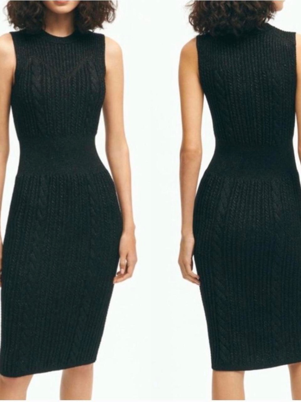 NWOT Brooks Brothers Cable Knit Sweater Midi Dress Black XS